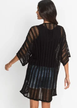 bonprix bonprix Chaqueta de punto larga con calados Negro Hot