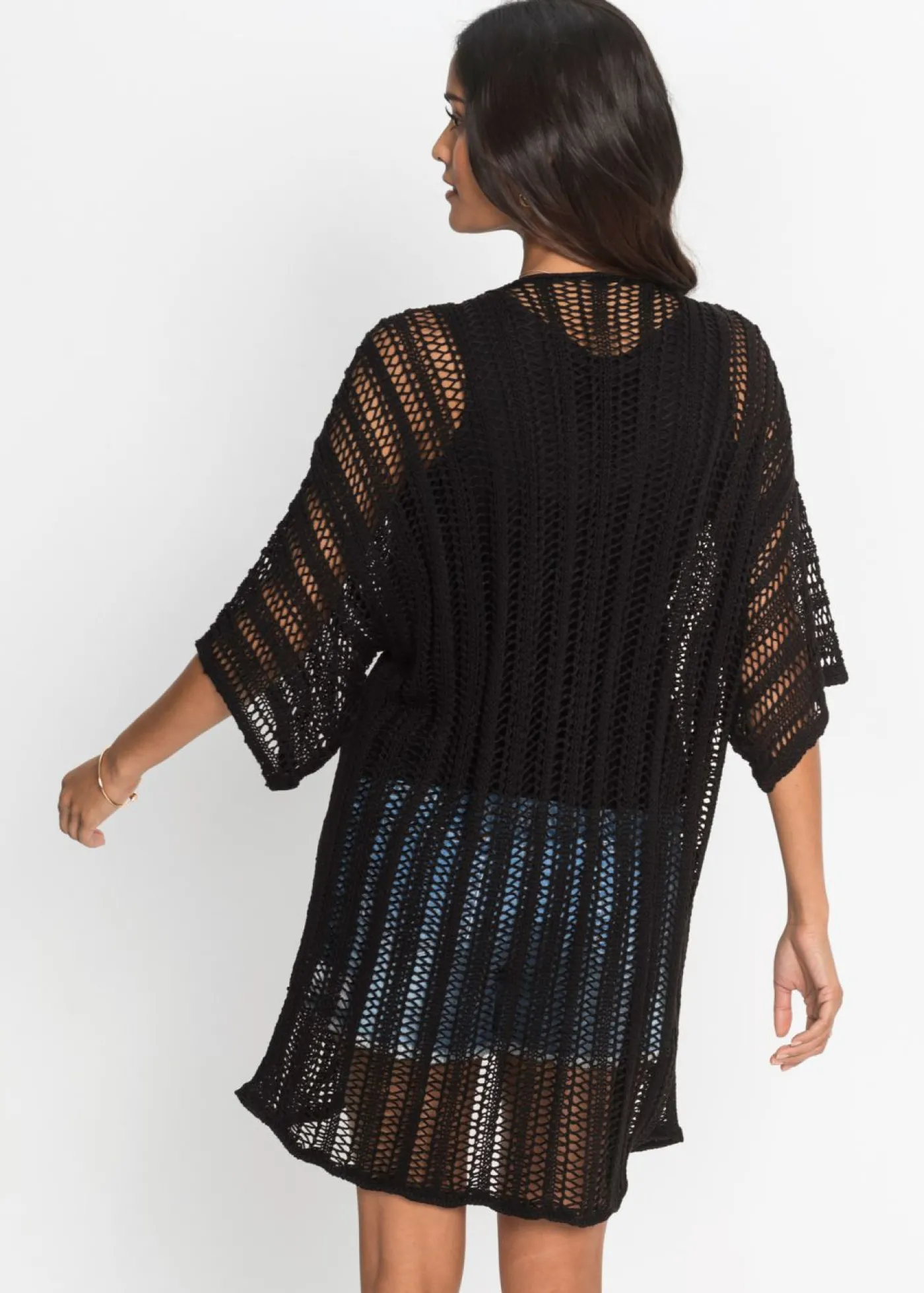 bonprix bonprix Chaqueta de punto larga con calados Negro Hot