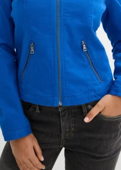 bonprix bonprix Chaqueta de sarga de algodón con insertos elásticos en los laterales Azul ártico Outlet