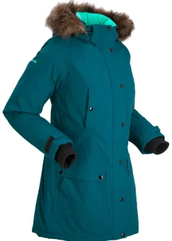 bonprix bonprix Chaqueta funcional de trekking con capucha, diseño largo y tejido impermeable Verde azulado Online