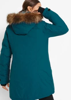bonprix bonprix Chaqueta funcional de trekking con capucha, diseño largo y tejido impermeable Verde azulado Online