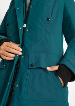 bonprix bonprix Chaqueta funcional de trekking con capucha, diseño largo y tejido impermeable Verde azulado Online