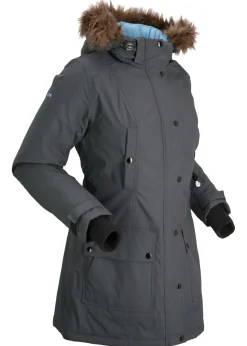 bonprix bonprix Chaqueta funcional de trekking con capucha, diseño largo y tejido impermeable pizarra