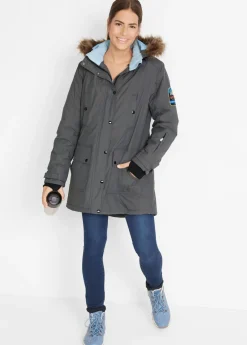 bonprix bonprix Chaqueta funcional de trekking con capucha, diseño largo y tejido impermeable pizarra
