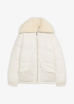 bonprix bonprix Chaqueta guateada con cuello de pelo blanco perla Best
