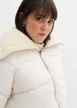 bonprix bonprix Chaqueta guateada con cuello de pelo blanco perla Best
