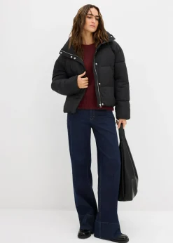 bonprix bonprix Chaqueta guateada con cuello alto Negro