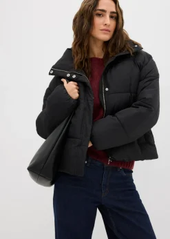 bonprix bonprix Chaqueta guateada con cuello alto Negro