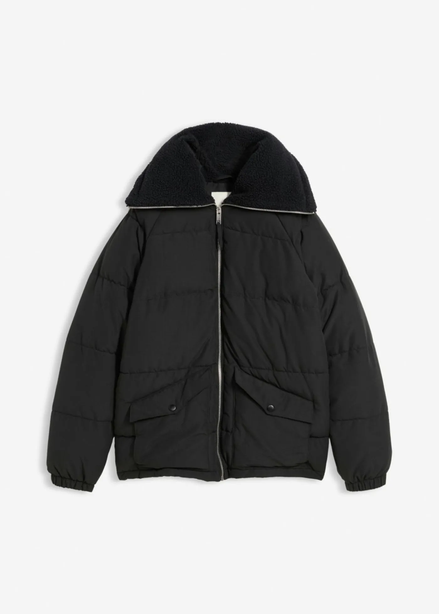 bonprix bonprix Chaqueta guateada con cuello de pelo Negro Discount