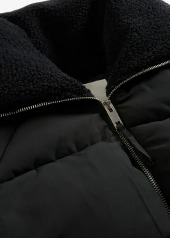bonprix bonprix Chaqueta guateada con cuello de pelo Negro Discount