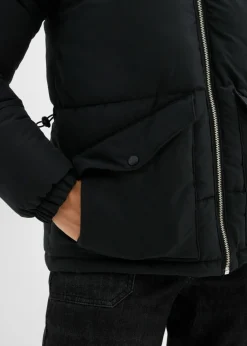 bonprix bonprix Chaqueta guateada con cuello de pelo Negro Discount