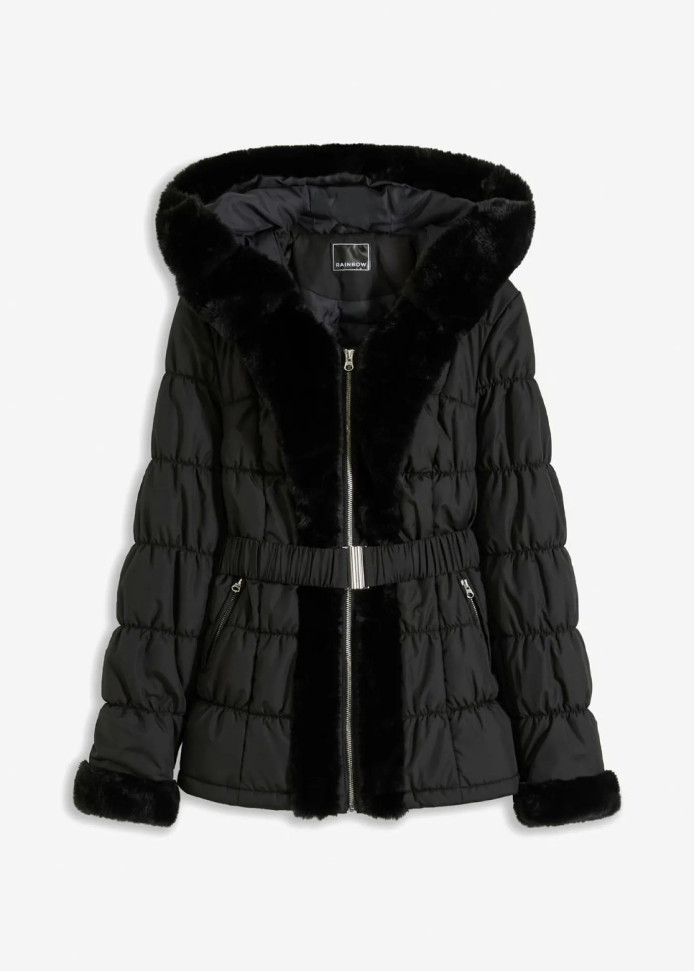 bonprix bonprix Chaqueta guateada con pelo sintético Negro Hot