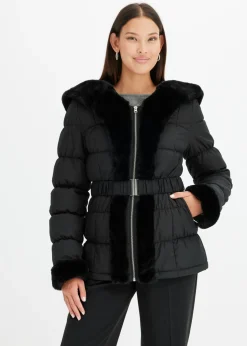 bonprix bonprix Chaqueta guateada con pelo sintético Negro Hot