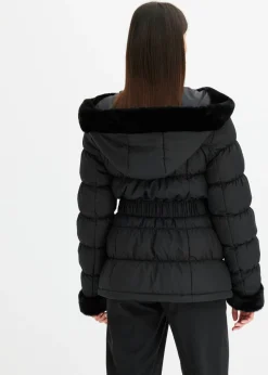 bonprix bonprix Chaqueta guateada con pelo sintético Negro Hot