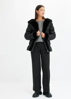 bonprix bonprix Chaqueta guateada con pelo sintético Negro Hot