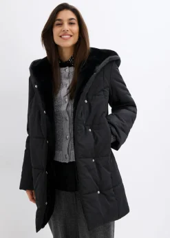 bonprix bonprix Chaqueta guateada con ribete de piel sintética Negro Discount