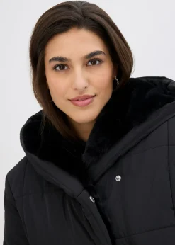 bonprix bonprix Chaqueta guateada con ribete de piel sintética Negro Discount