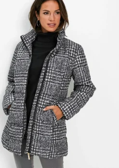 bonprix bonprix Chaqueta guateada larga Negro/beige sílice de cuadros Sale