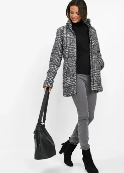 bonprix bonprix Chaqueta guateada larga Negro/beige sílice de cuadros Sale