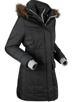 bonprix bonprix Chaqueta guateada larga funcional con aspecto 2 en 1, impermeable Negro Outlet