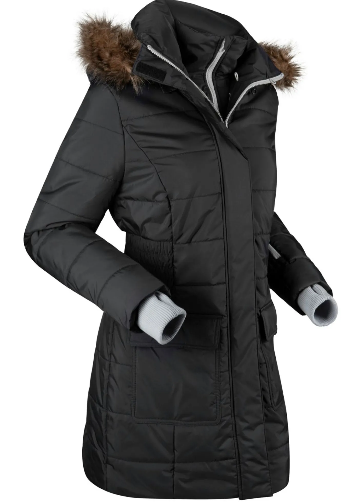 bonprix bonprix Chaqueta guateada larga funcional con aspecto 2 en 1, impermeable Negro Outlet