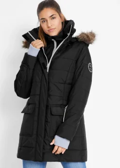 bonprix bonprix Chaqueta guateada larga funcional con aspecto 2 en 1, impermeable Negro Outlet