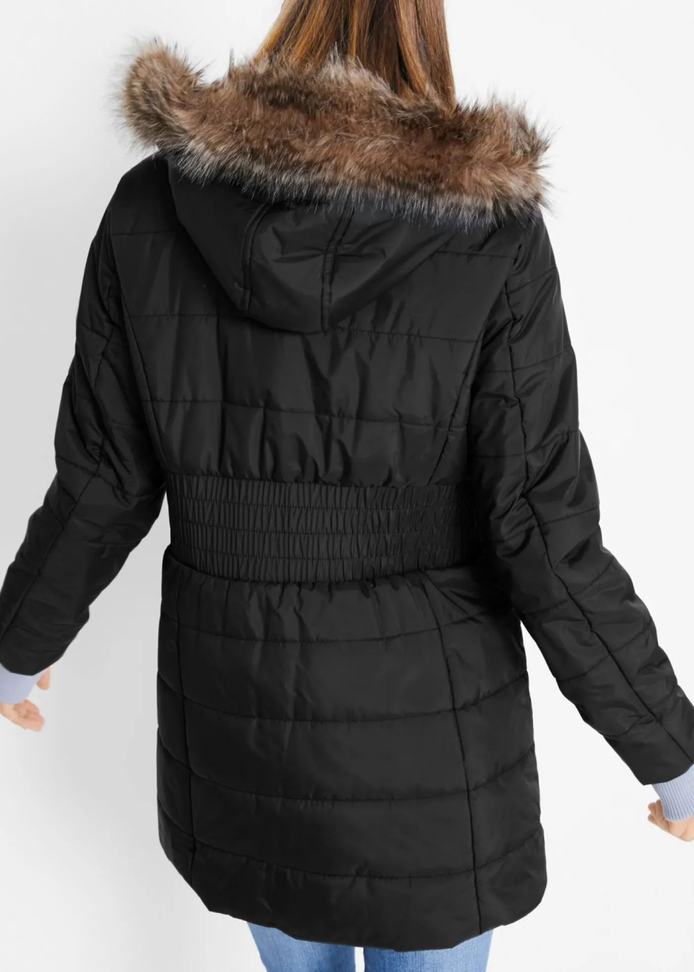 bonprix bonprix Chaqueta guateada larga funcional con aspecto 2 en 1, impermeable Negro Outlet
