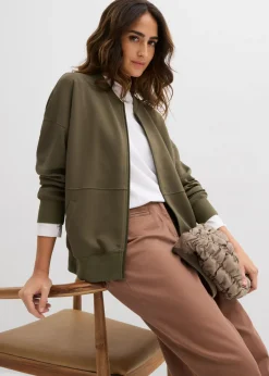 bonprix bonprix Chaqueta holgada de chándal de neopreno Verde oliva oscuro
