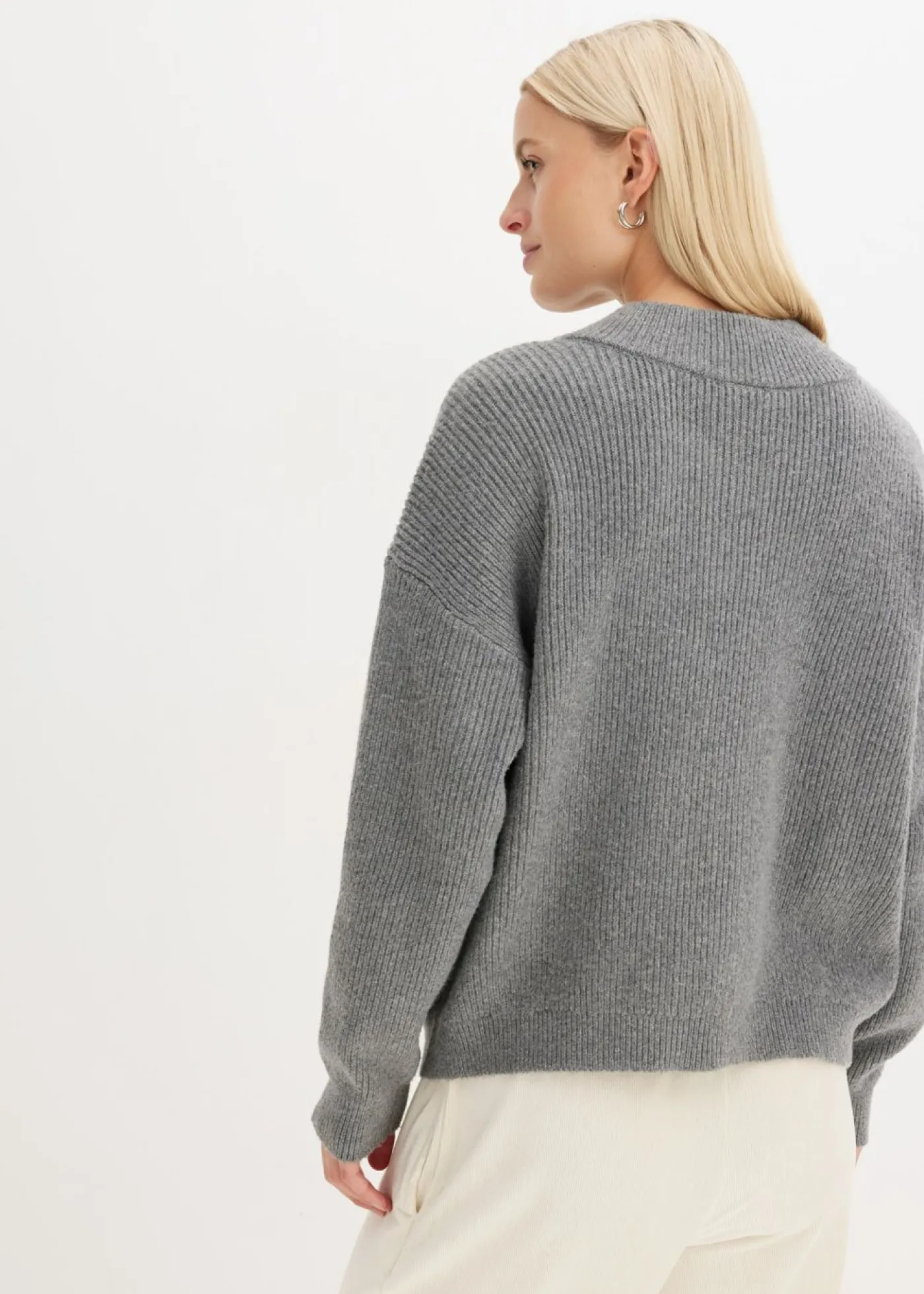 bonprix bonprix Chaqueta holgada de punto gris jaspeado moteado Online