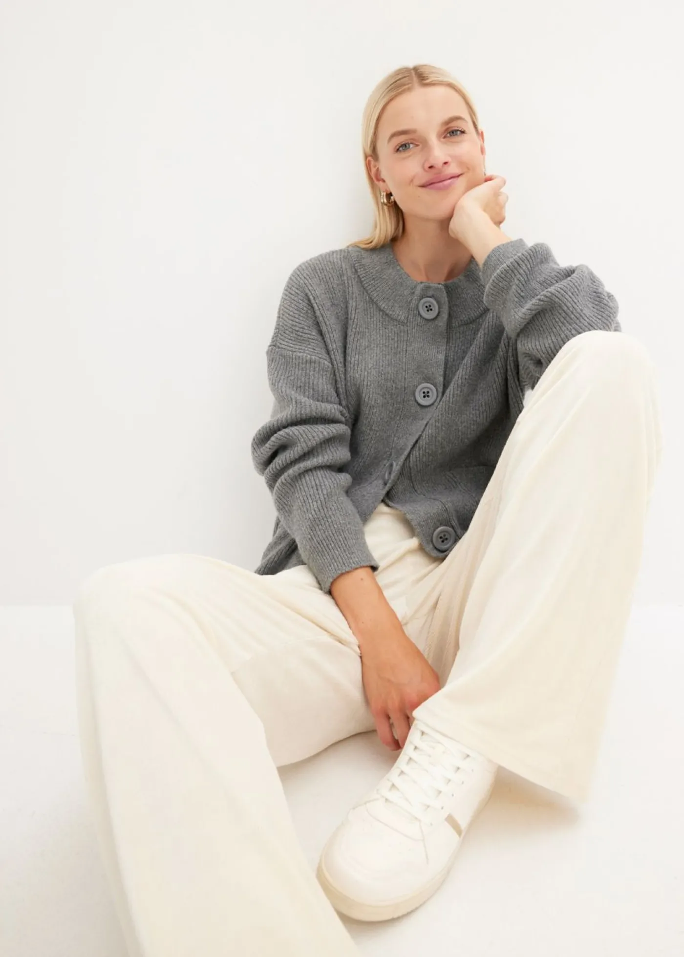 bonprix bonprix Chaqueta holgada de punto gris jaspeado moteado Online