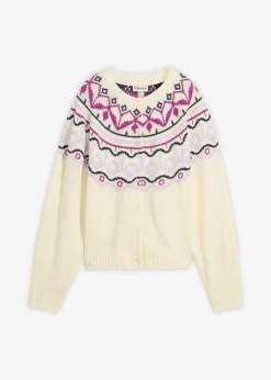 bonprix bonprix Chaqueta holgada de punto con patrón nórdico blanco perla Online