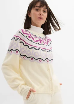 bonprix bonprix Chaqueta holgada de punto con patrón nórdico blanco perla Online