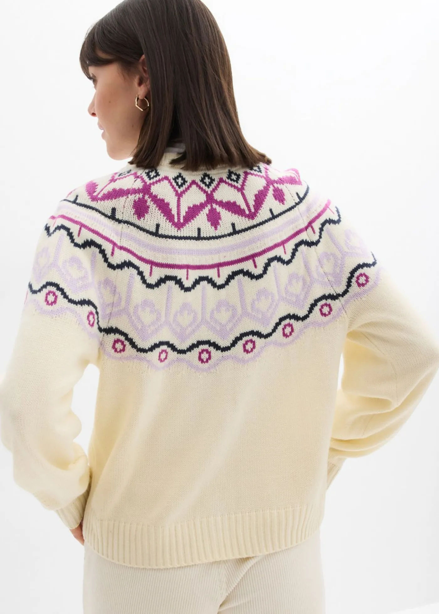 bonprix bonprix Chaqueta holgada de punto con patrón nórdico blanco perla Online
