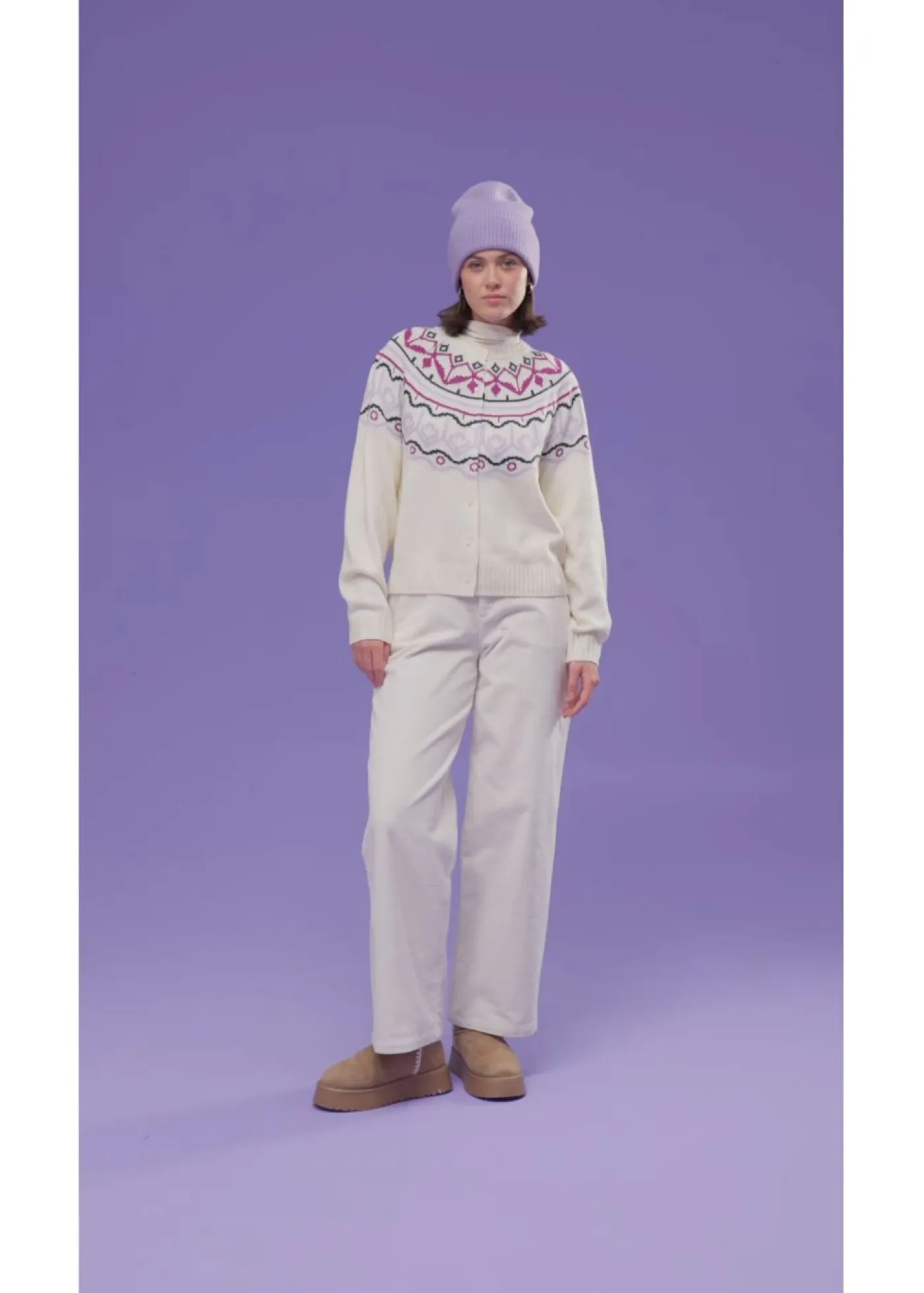 bonprix bonprix Chaqueta holgada de punto con patrón nórdico blanco perla Online