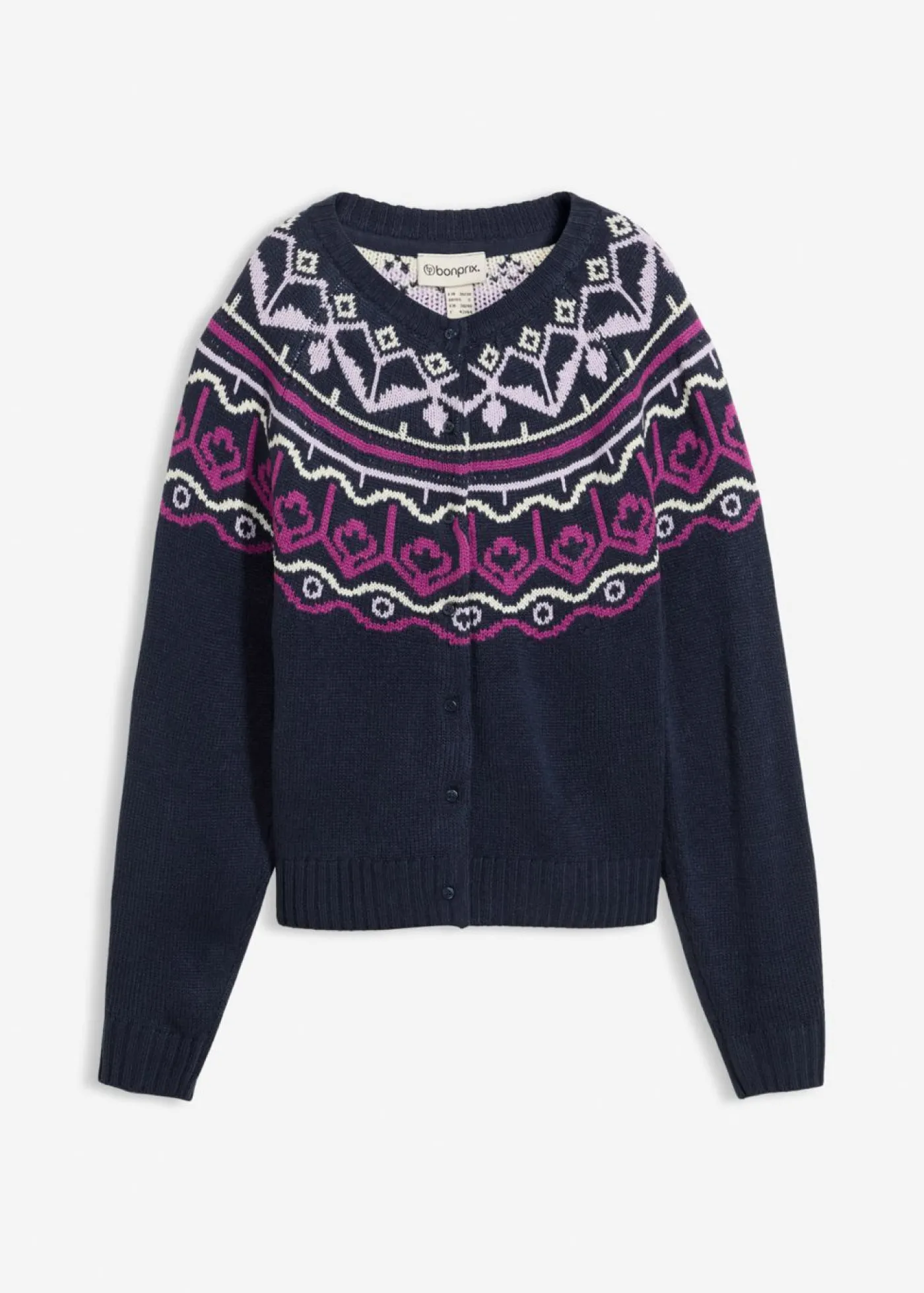 bonprix bonprix Chaqueta holgada de punto con patrón nórdico Azul marino Best