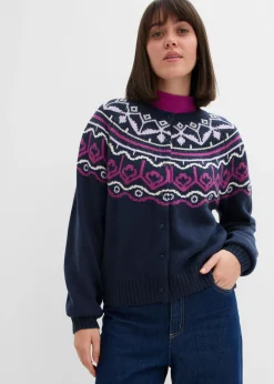 bonprix bonprix Chaqueta holgada de punto con patrón nórdico Azul marino Best