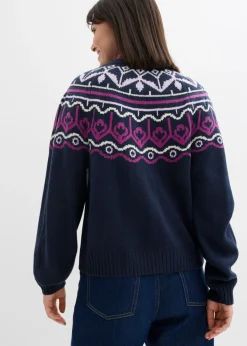 bonprix bonprix Chaqueta holgada de punto con patrón nórdico Azul marino Best