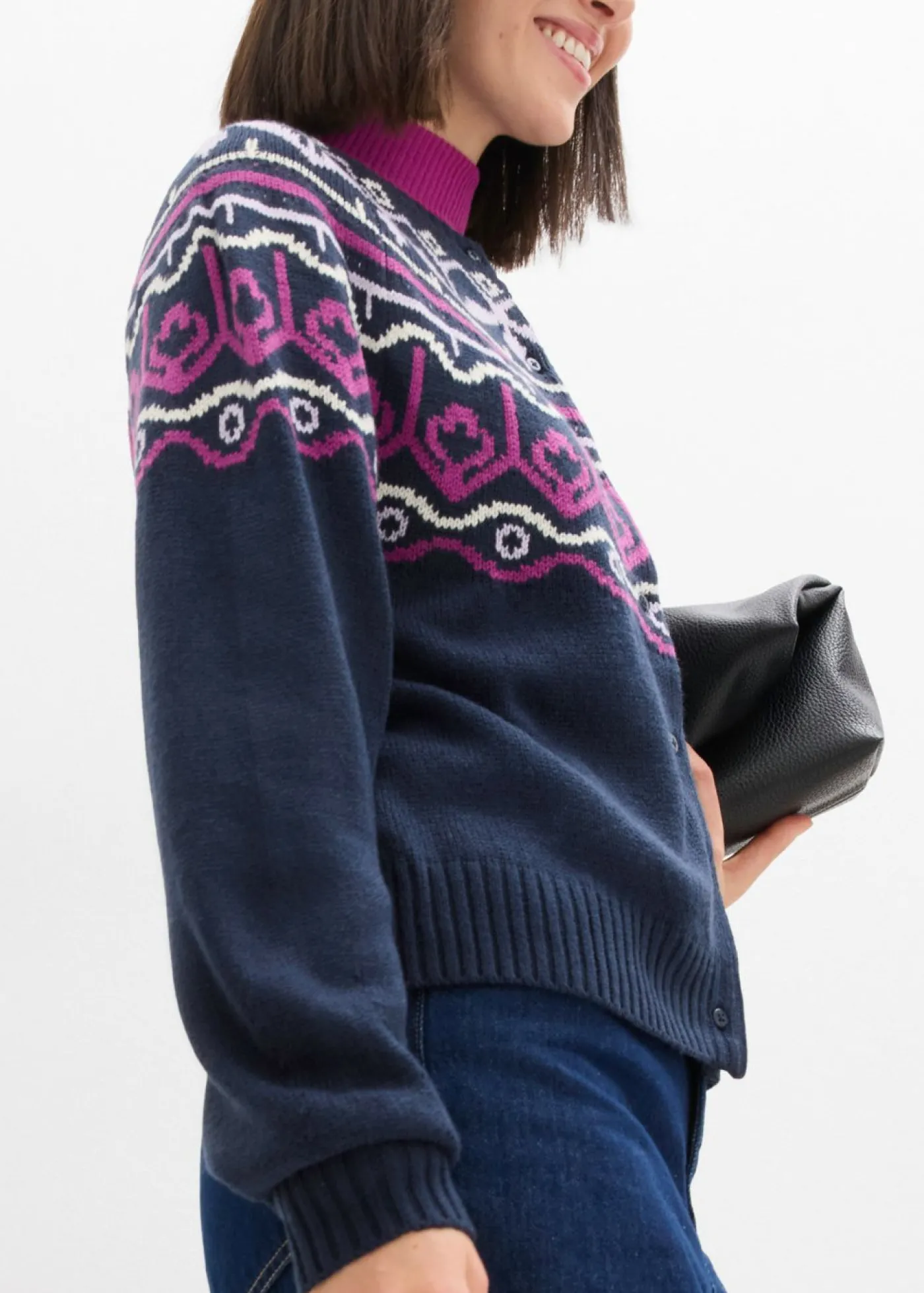 bonprix bonprix Chaqueta holgada de punto con patrón nórdico Azul marino Best