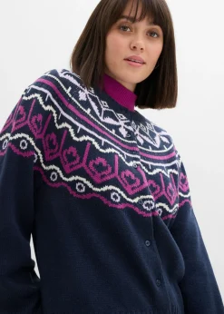 bonprix bonprix Chaqueta holgada de punto con patrón nórdico Azul marino Best