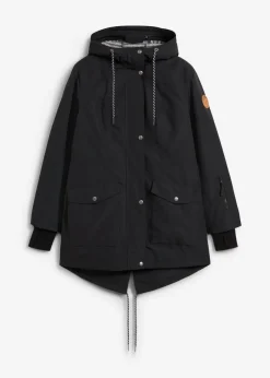 bonprix bonprix Chaqueta larga 3 en 1 con prácticos bolsillos negro-gris moteado New