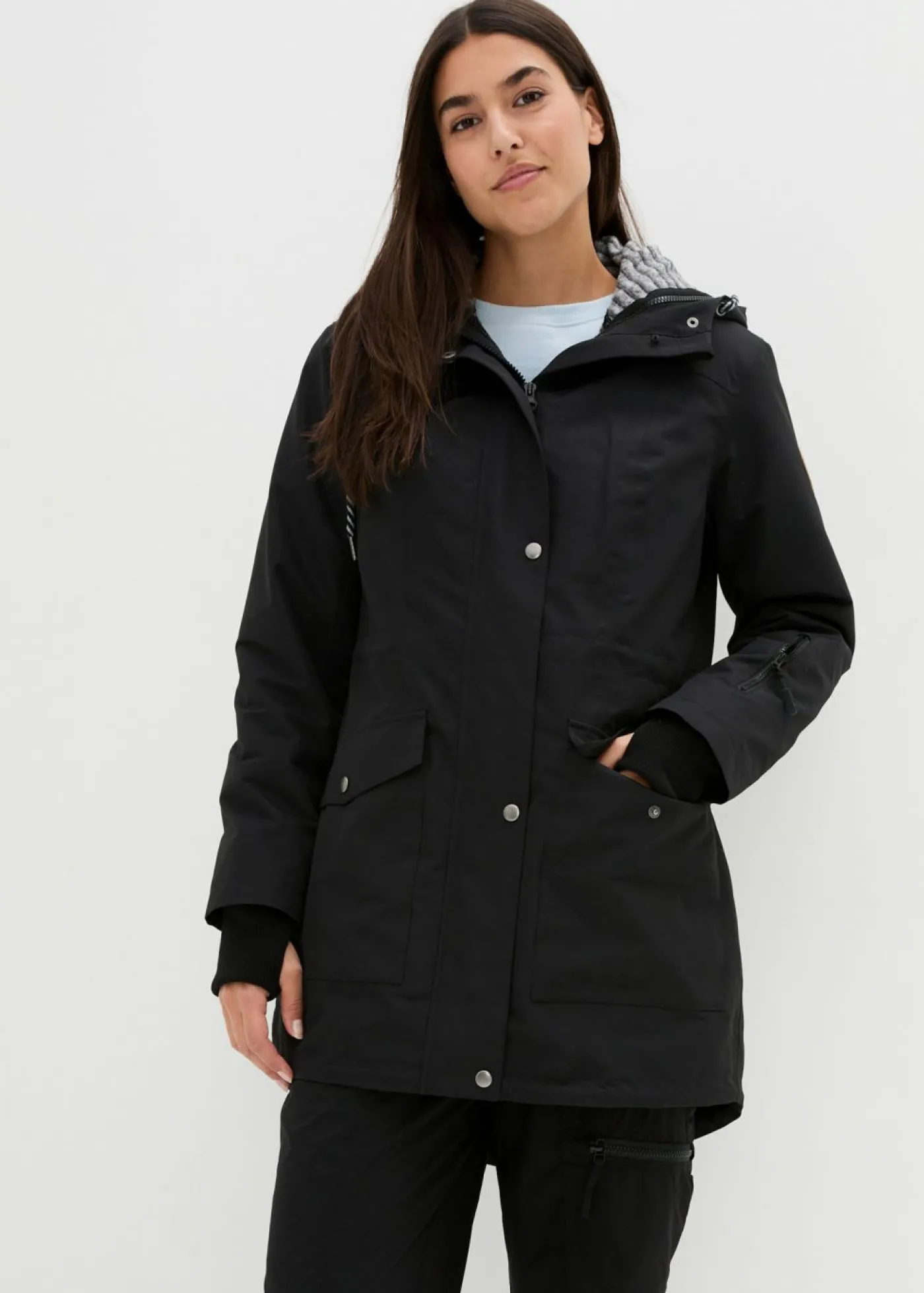 bonprix bonprix Chaqueta larga 3 en 1 con prácticos bolsillos negro-gris moteado New