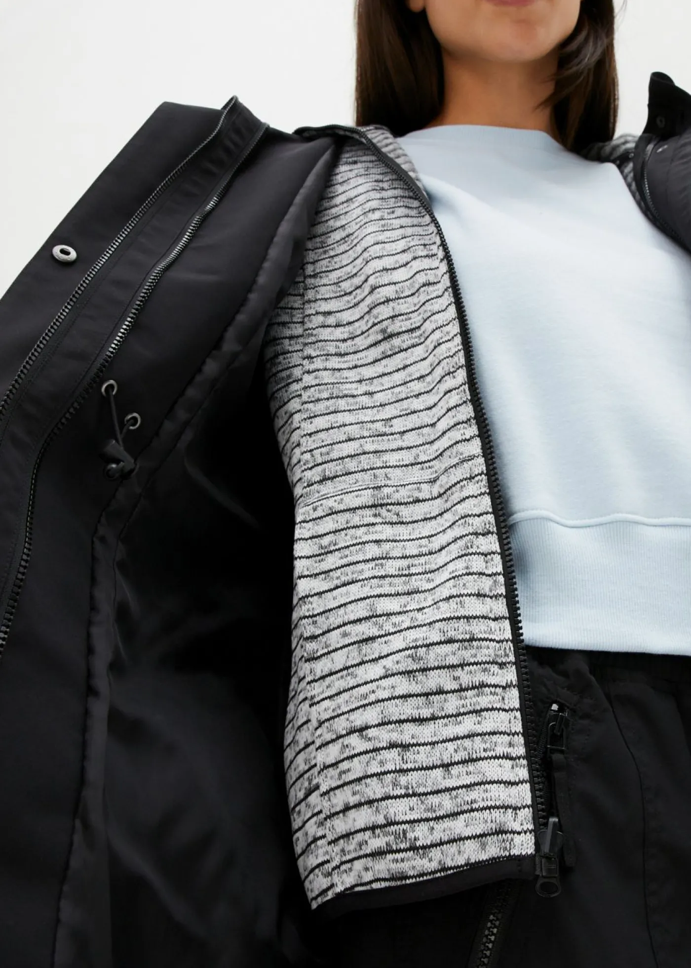 bonprix bonprix Chaqueta larga 3 en 1 con prácticos bolsillos negro-gris moteado New