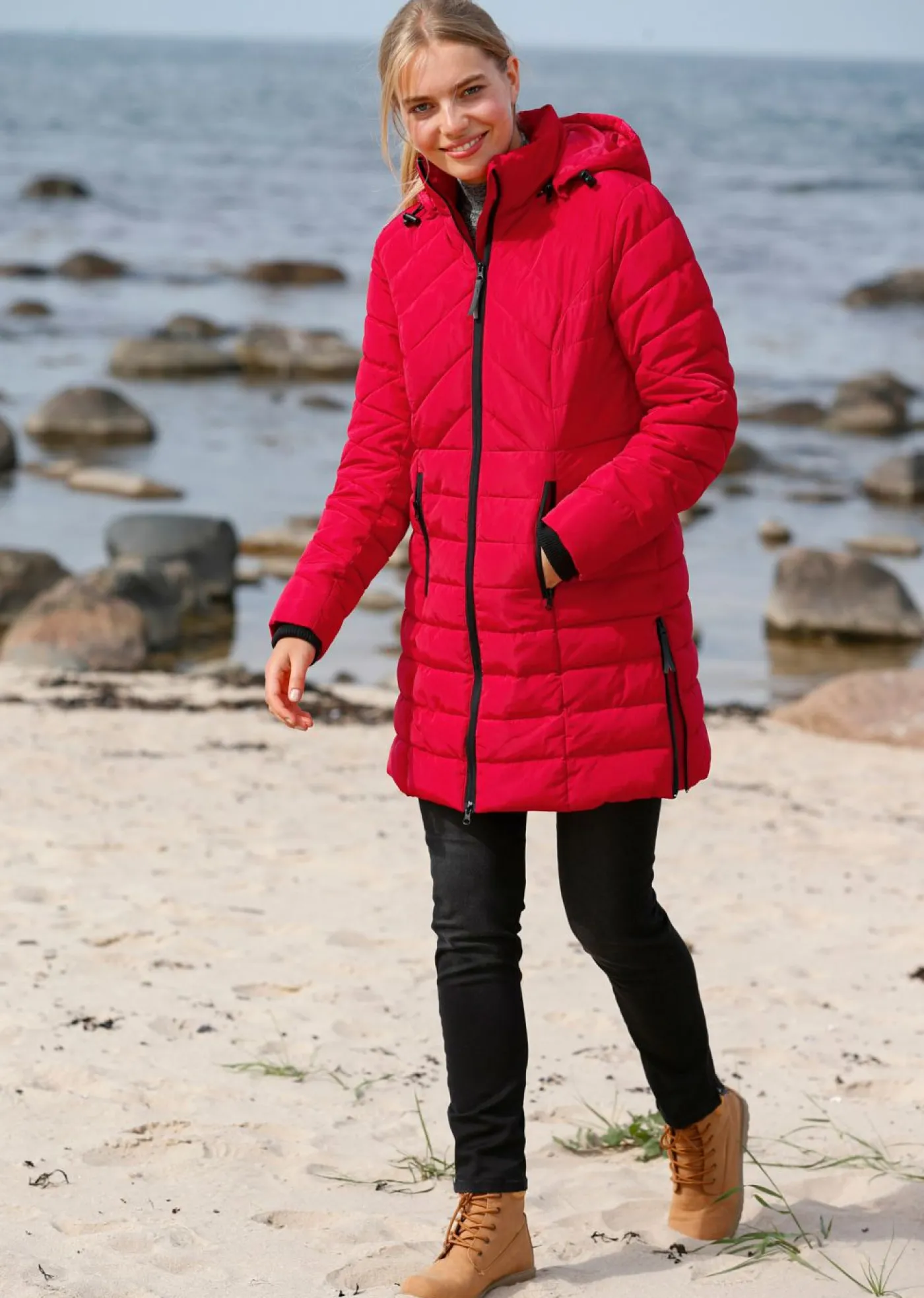 bonprix bonprix Chaqueta larga acolchada con relleno Rojo New