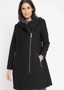 bonprix bonprix Chaqueta larga con cremallera asimétrica Negro Sale