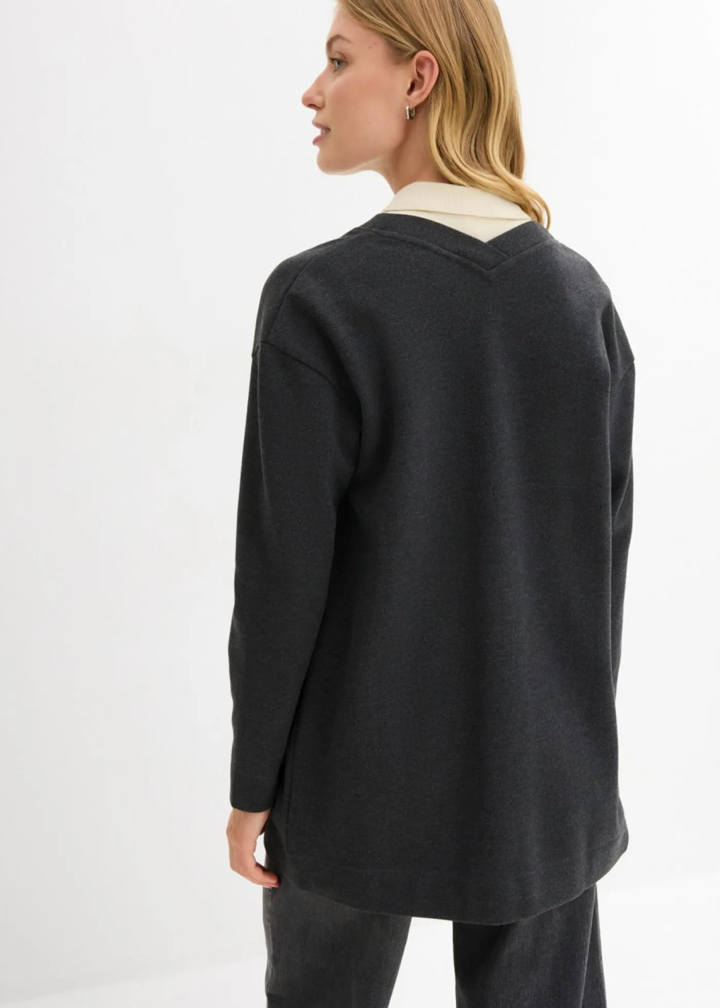 bonprix bonprix Chaqueta larga de chándal en suave mezcla de algodón Antracita jaspeado Sale