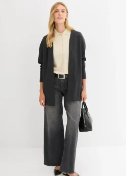 bonprix bonprix Chaqueta larga de chándal en suave mezcla de algodón Antracita jaspeado Sale