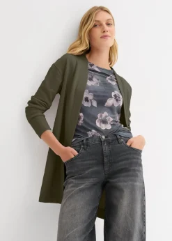 bonprix bonprix Chaqueta larga de chándal en suave mezcla de algodón Verde oliva oscuro Discount