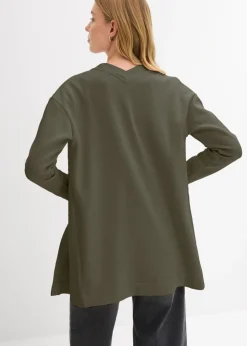 bonprix bonprix Chaqueta larga de chándal en suave mezcla de algodón Verde oliva oscuro Discount