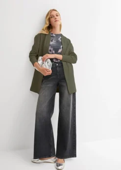 bonprix bonprix Chaqueta larga de chándal en suave mezcla de algodón Verde oliva oscuro Discount