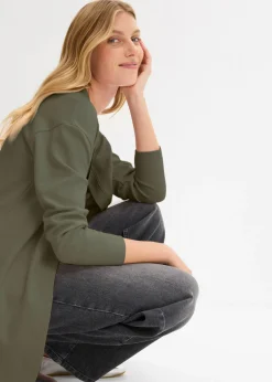 bonprix bonprix Chaqueta larga de chándal en suave mezcla de algodón Verde oliva oscuro Discount